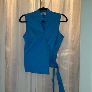 Talbots size 14 petite turquoise side tie sleeveless top. 100% cotton.